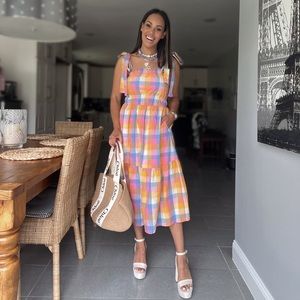 Walmart Free Assembly, Midi Plaid Dress tie-able straps, US XS